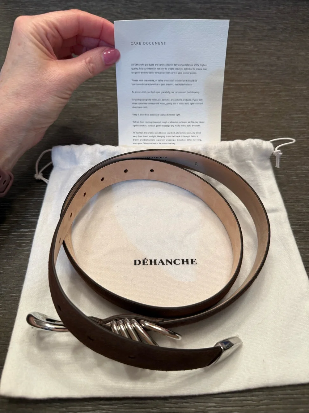 Stuart Weitzman Brown Suede Belt with Polished Silver Buckle